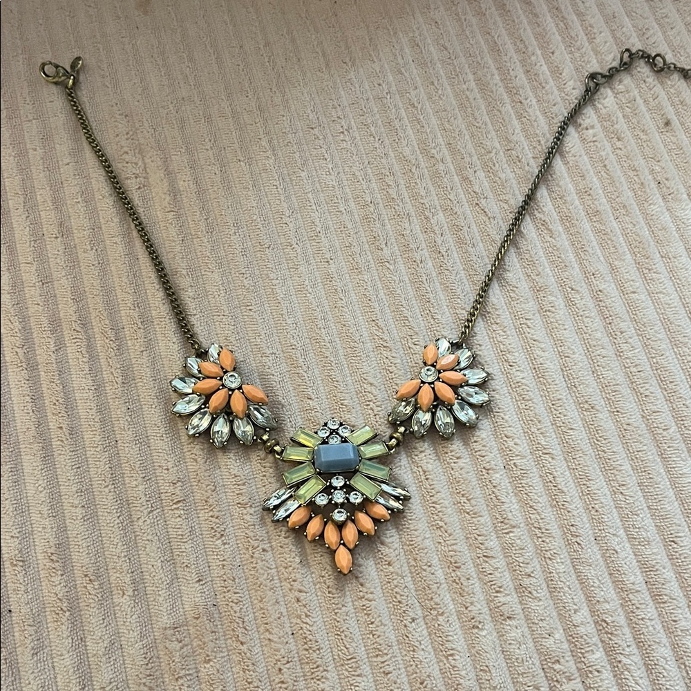 J. Crew Floral Crystal Necklace in Peach and Clear - Picture 2 of 3